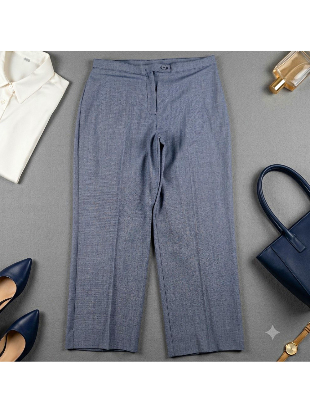 Kim Rogers Gray Dress Pants Trousers Flat Front Stretch Size 14R Womens Career